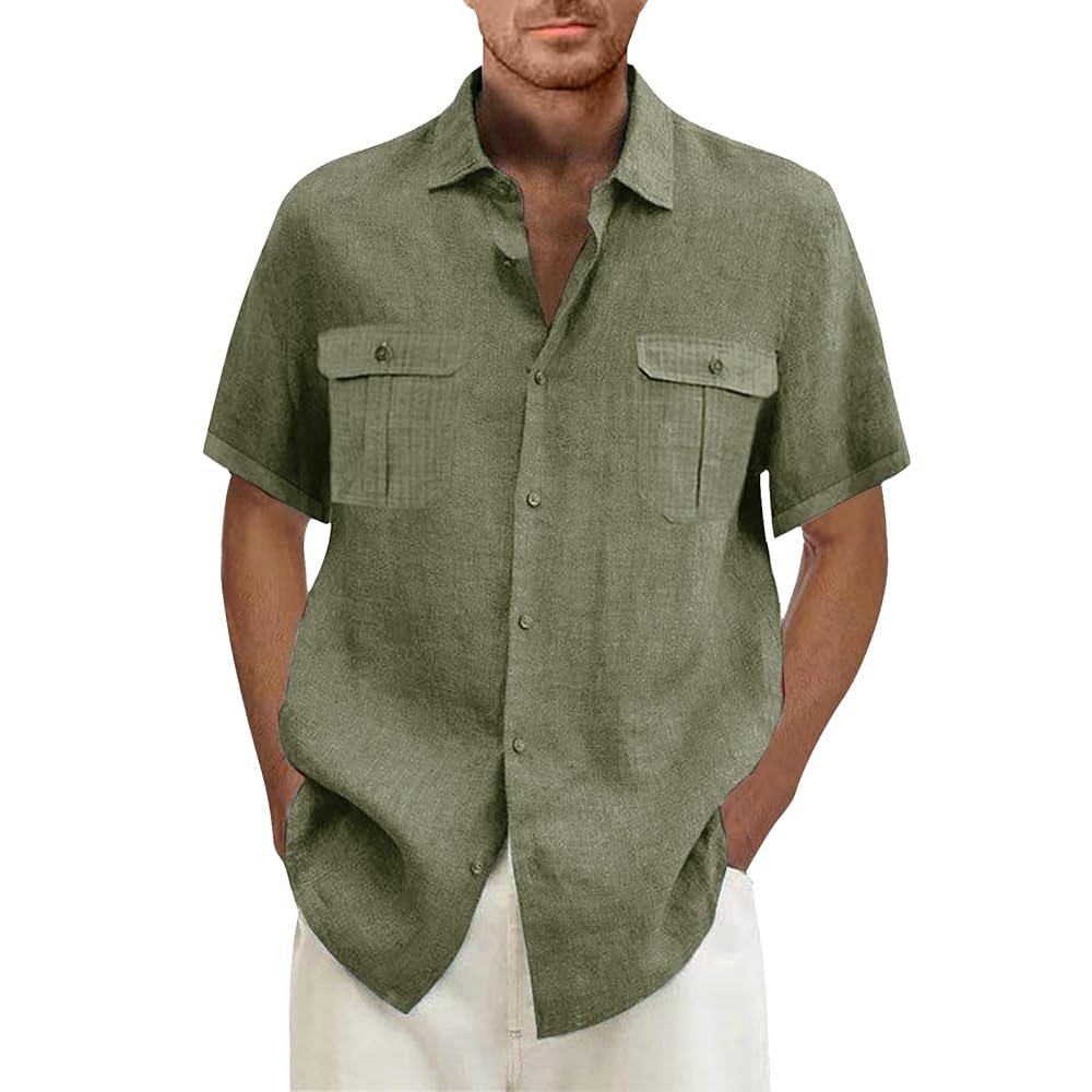 Amazon.com: Mens Short Sleeve Shirt Button Down Cotton Linen